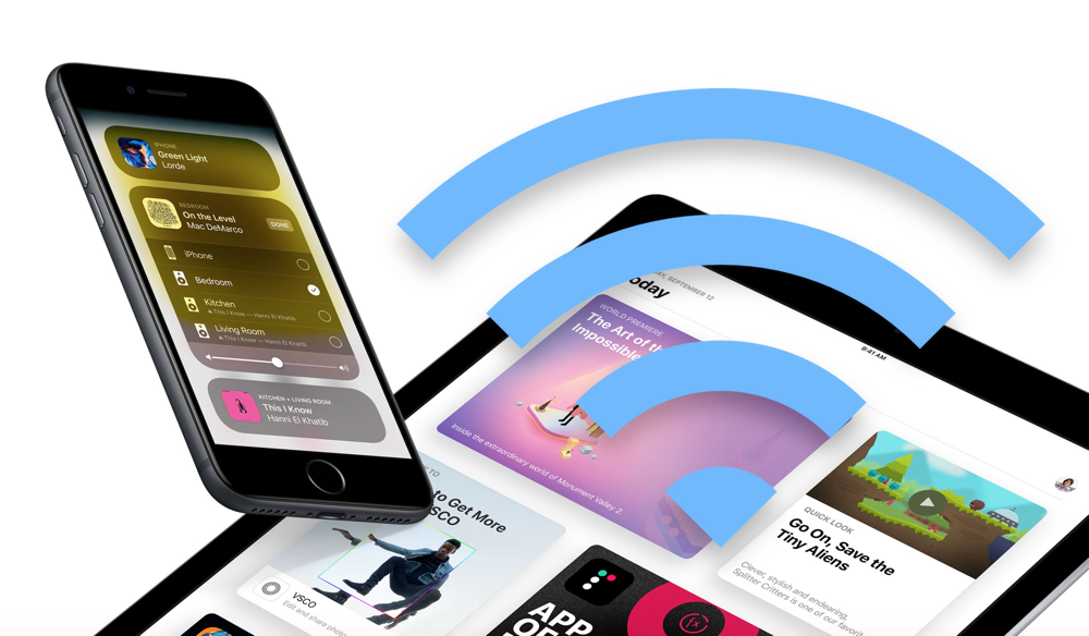 iOS devices and a Wi-Fi signal icon. Illustration.