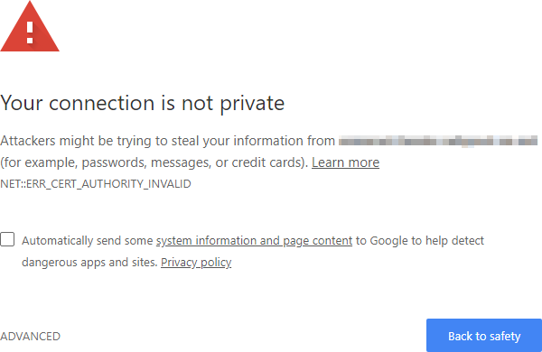 Chrome security warning.