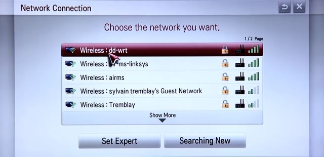 List of available Wireless networks.