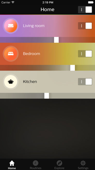 Hue app home screen