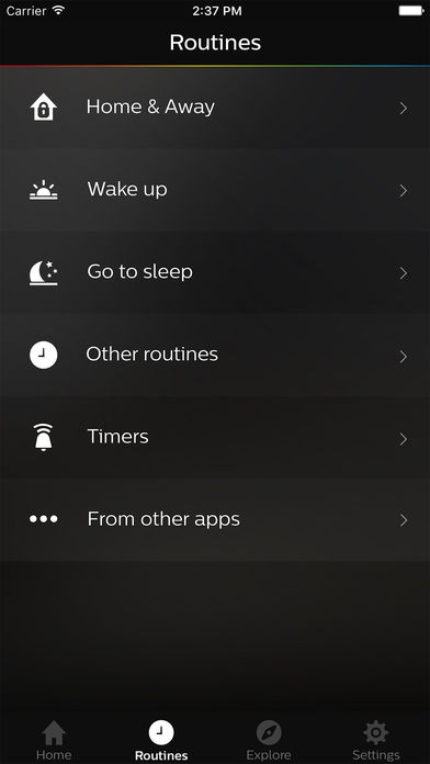 Routines screen