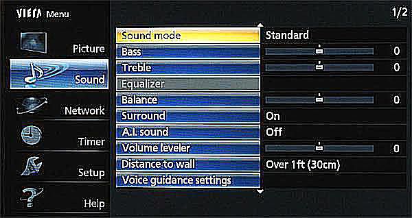 Sound menu on television