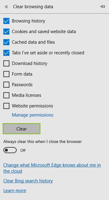 Clear button highlighted