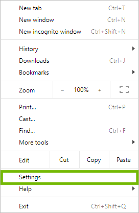 Chrome Menu with Settings highlighted.