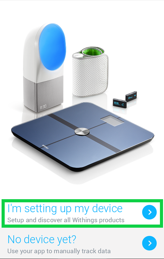 I am setting up my device is highlighted