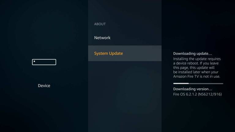 About screen with System Update option selected. Screenshot.