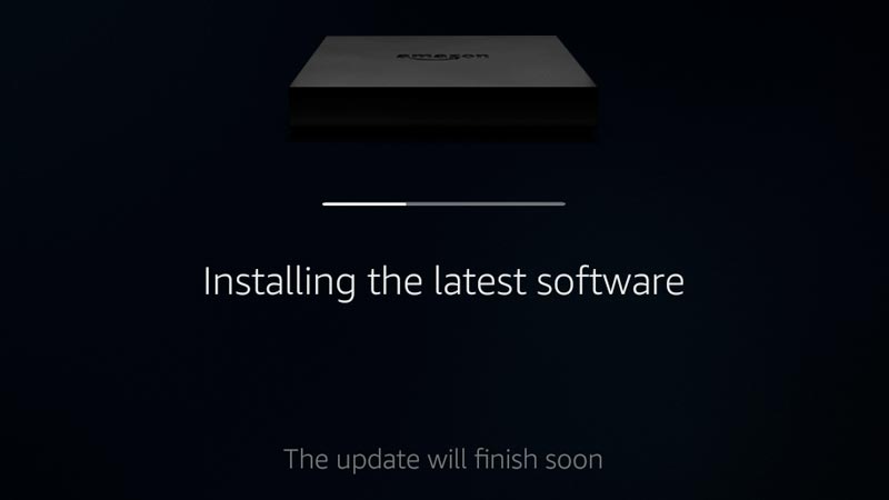 Fire TV installing the latest software update with progress bar. Screenshot.