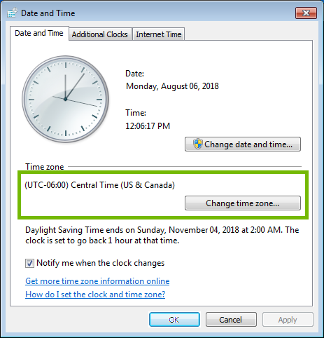 Date and time settings with Time zone highlighted.