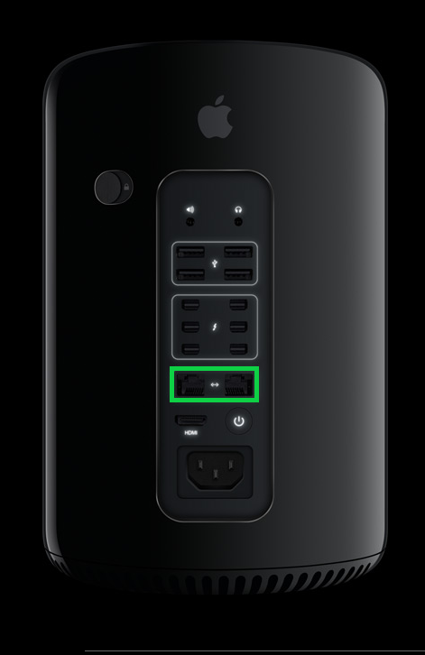 Apple Mac Pro with Ethernet ports highlighted