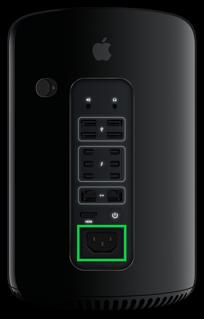 Apple Mac Pro with the power port highlighted