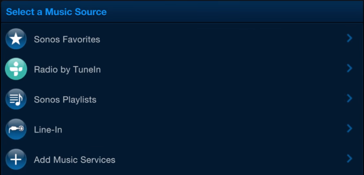 Music source selection  in Sonos Controller for computers