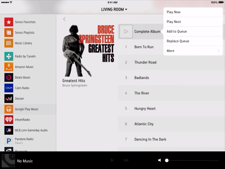 Track playing options in Sonos Controller for mobile devices