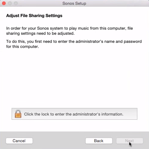 File sharing adjustment in Sonos Setup on Mac