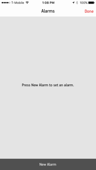 Alarms screen in Sonos Controller for mobile devices