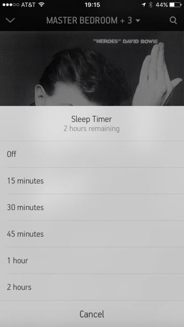 Sleep timer duration selection screen on mobile