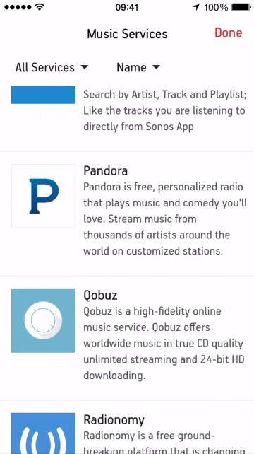 List of music services that can be added to the Sonos Controller