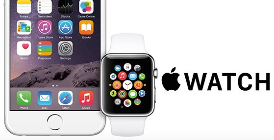 Apple Watch and logo with partial iPhone next to it.