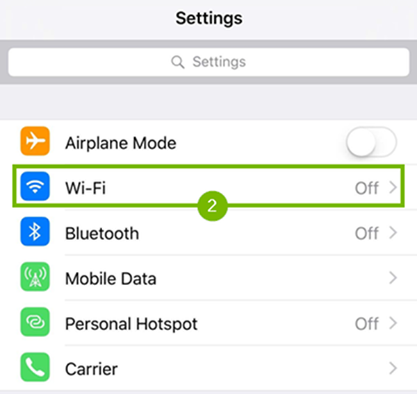 settings with Wi-Fi highlighted.