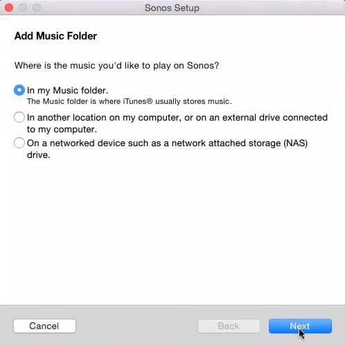 Source location selection in Sonos Setup