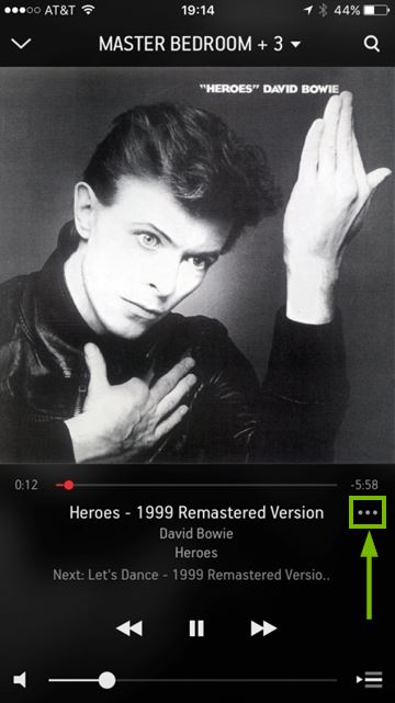 Placement of the More symbol highlighted on the Now Playing screen