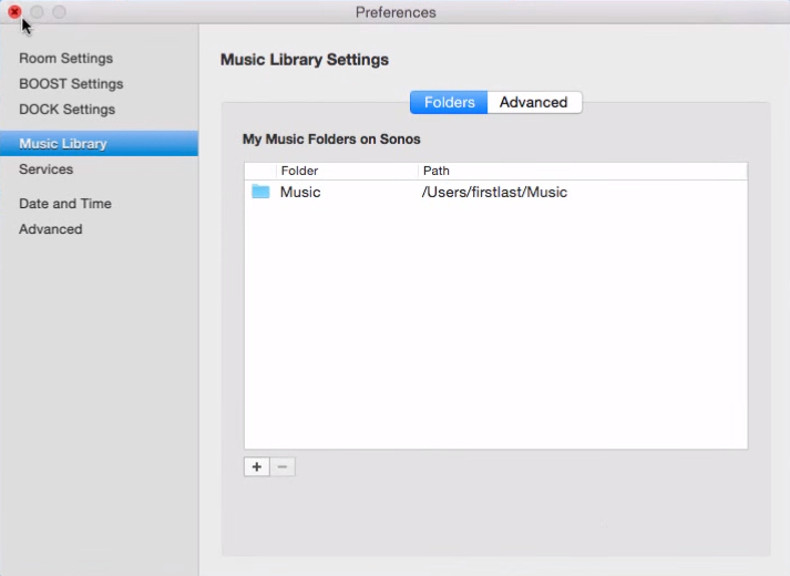 Music sources showing on Music Library Settings screen
