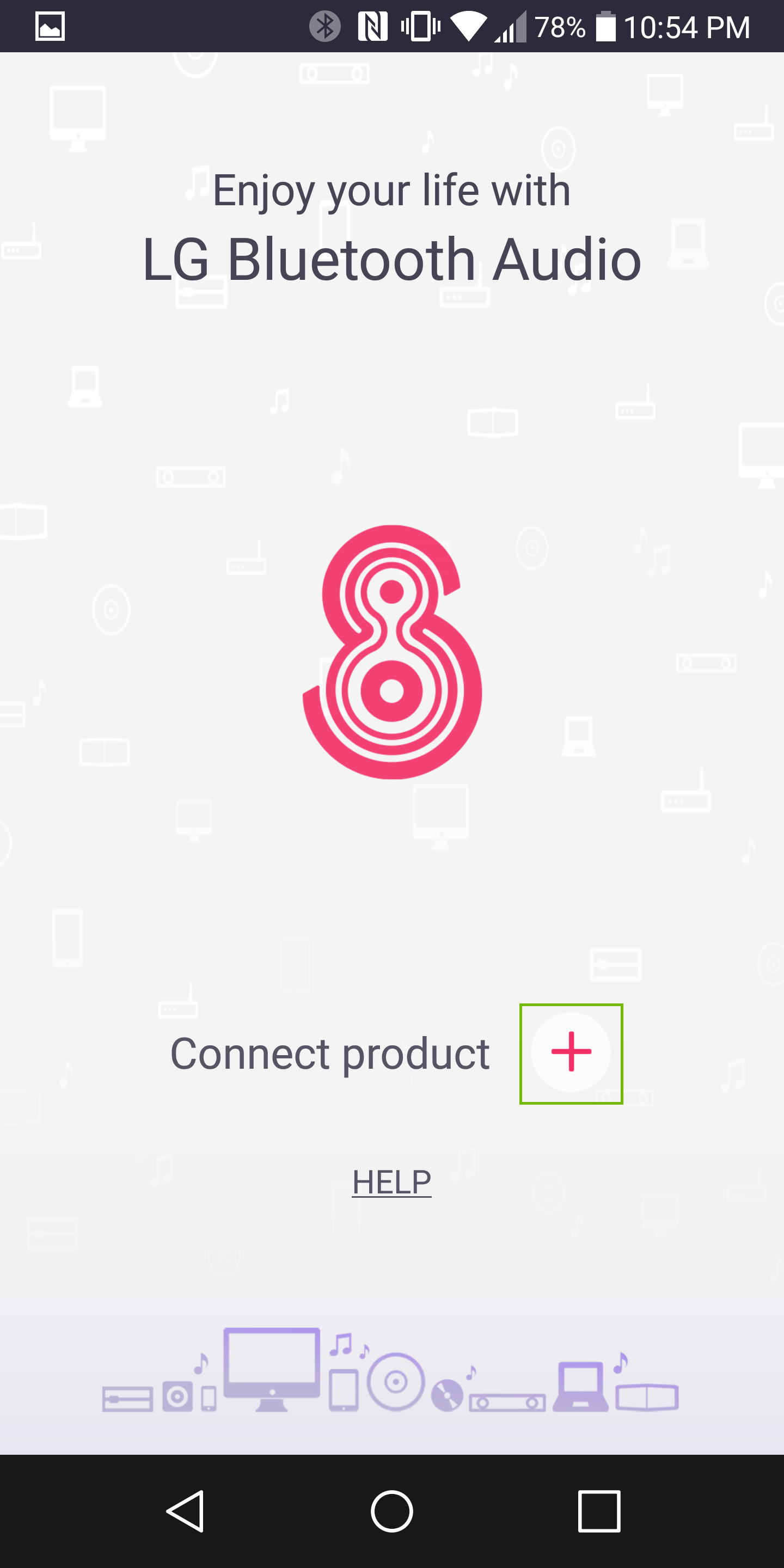 Connect product screen with + highlighted