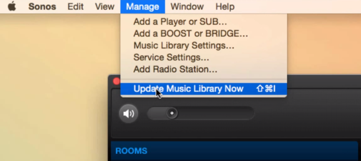 Music Library manual update feature in Sonos Controller menu