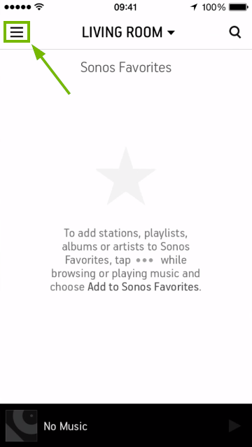 Placement of menu symbol in Sonos Controller for mobile devices