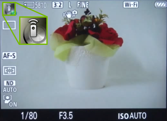 Camera screen with remote icon highlighted