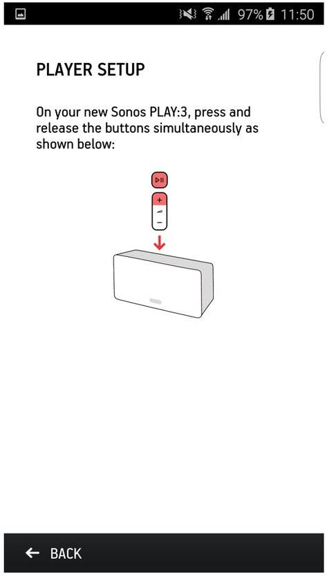 Sonos app displaying instructions for connecting a player.