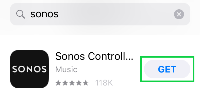 screenshot of the sonos app in the app store with get highlighted