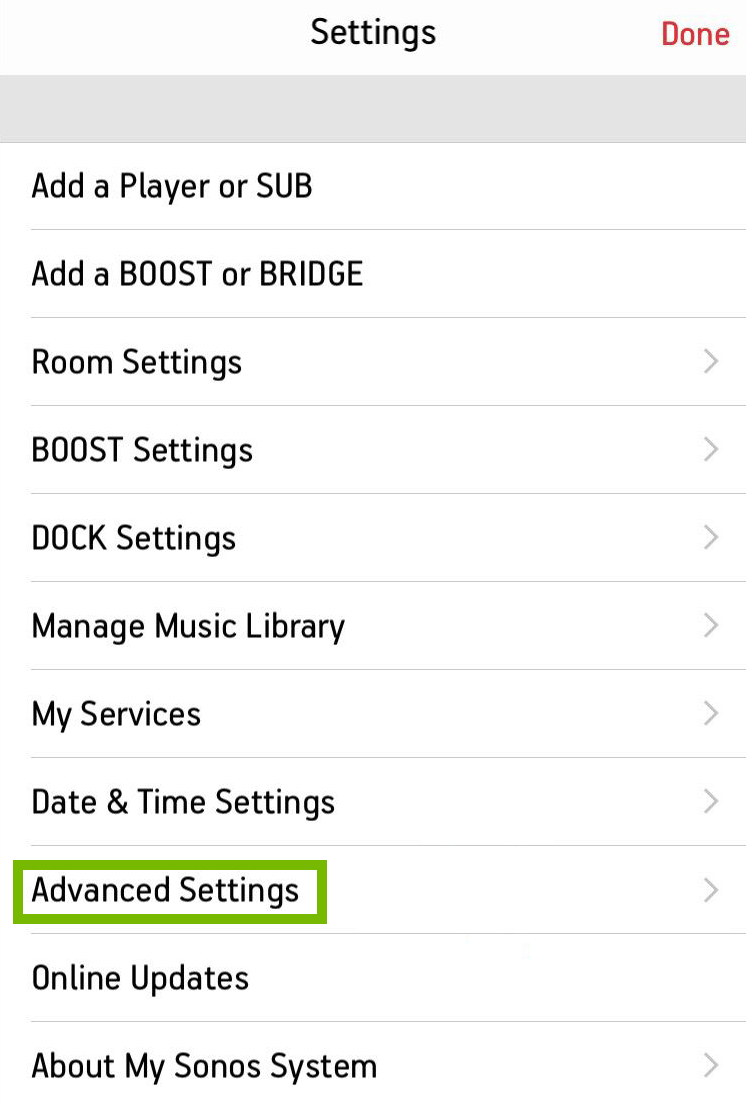 screenshot of settings with advanced settings highlighted