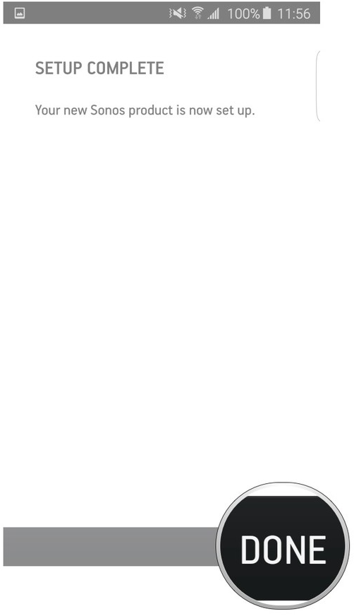 Sonos app setup complete screen highlighting the done button.