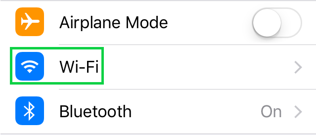 Screenshot of iOS settings with Wi-Fi highlighted