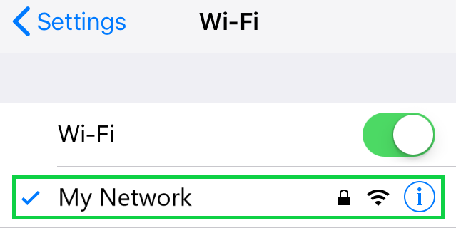 Screenshot of Wi-Fi settings with a network highlighted