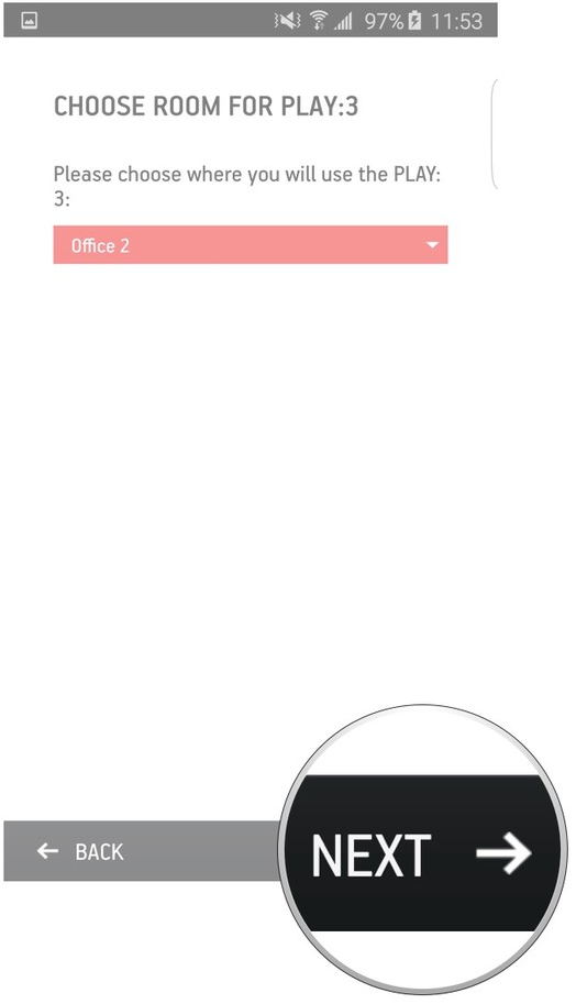 Sonos app highlighting the next button.