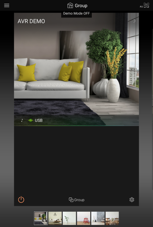 Pioneer device control screen in mobile app.