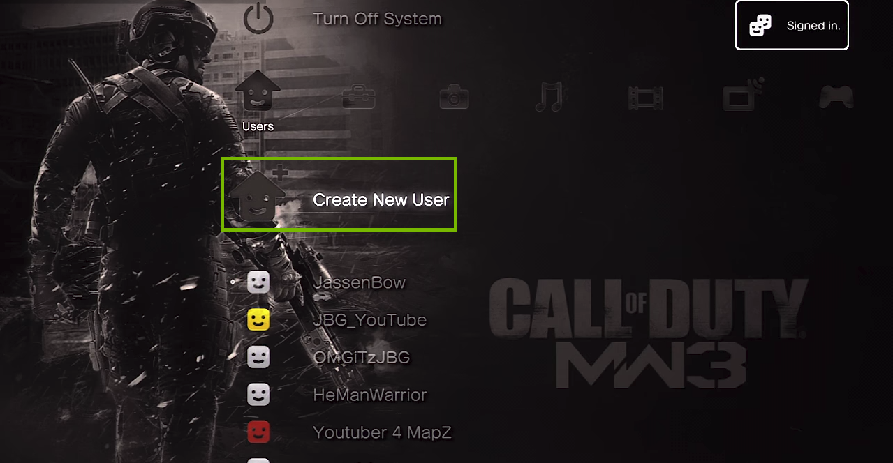 Users menu with Create New User selected. Screenshot.