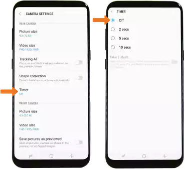 Camera timer settings.