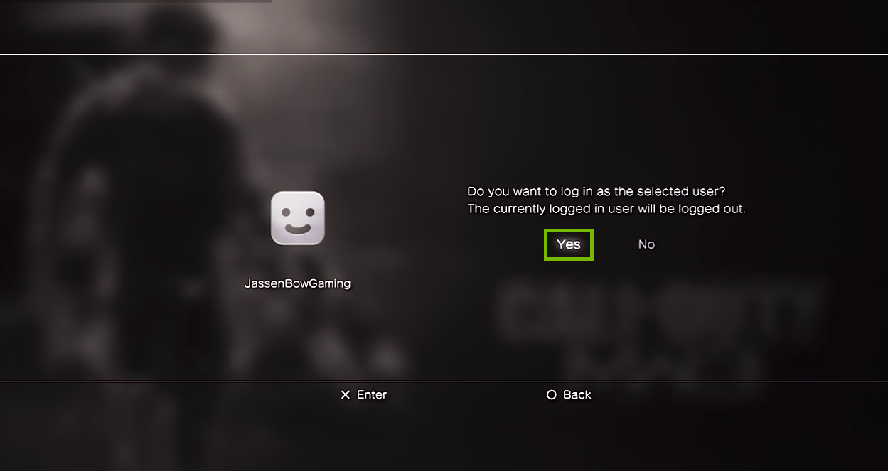 User log out confirmation with Yes selected. Screenshot.