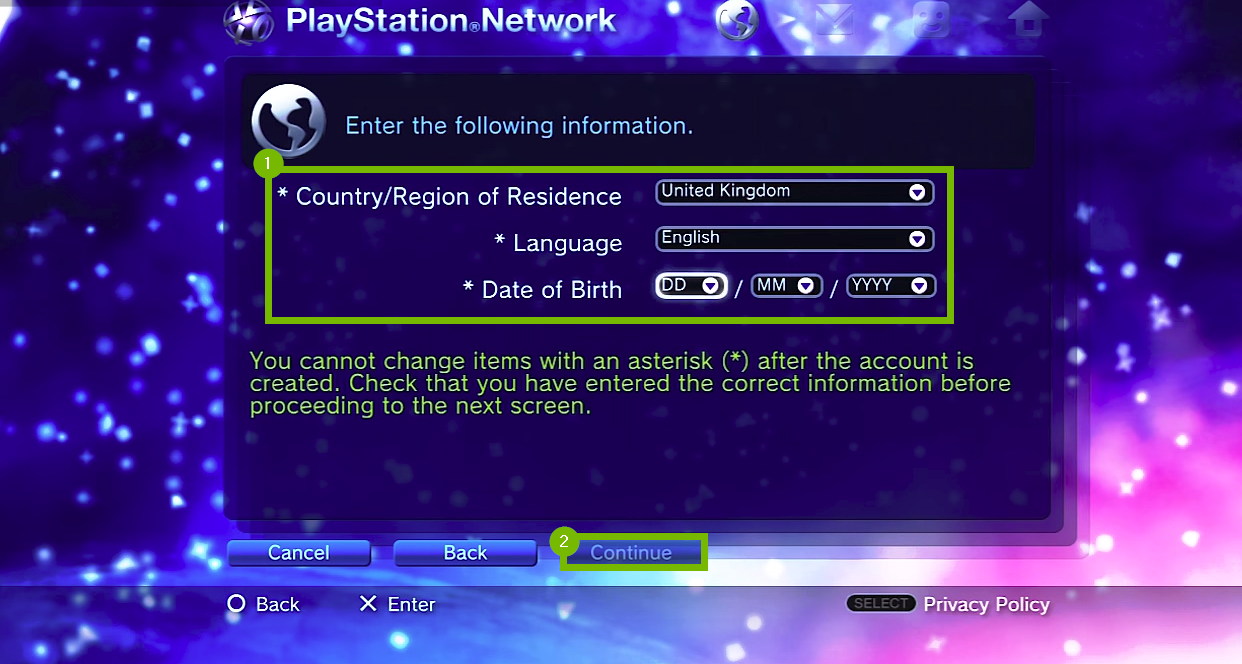 Filling in your information. Screenshot.