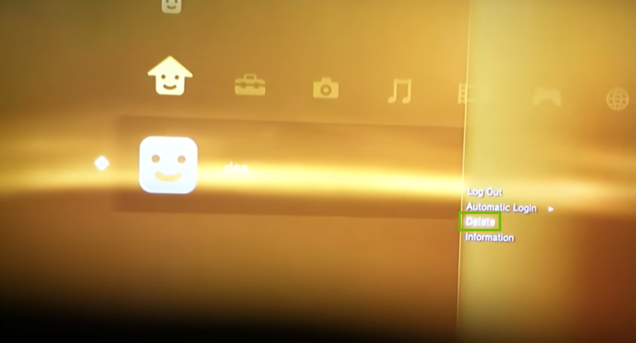 Delete option selected from user menu. Screenshot.