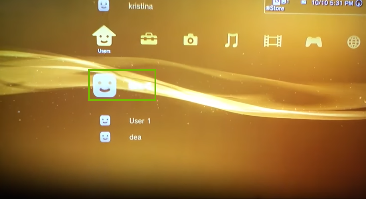 Users menu with an example user account selected. Screenshot.