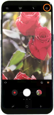 Camera app with settings icon selected in upper right.
