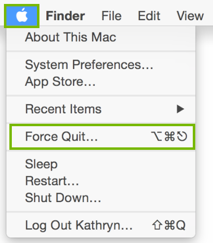 Apple menu with Force quit highlighted