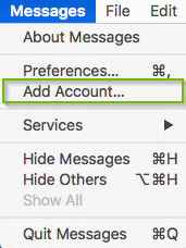 Message menu with Add account selected. Screenshot.
