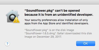 Unidentified developer popup. Screenshot.