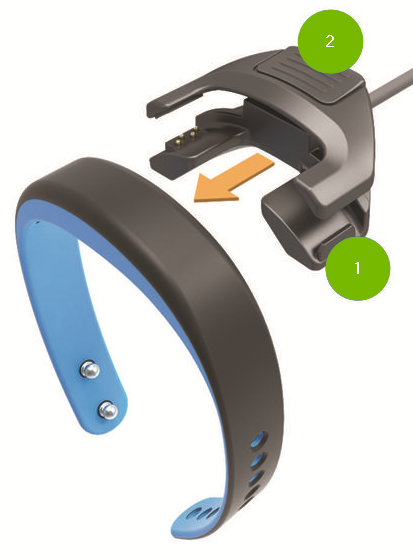 Charging adapter plugging into Vivosmart.