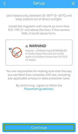Device placement guidelines screen