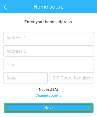 Home address entry screen